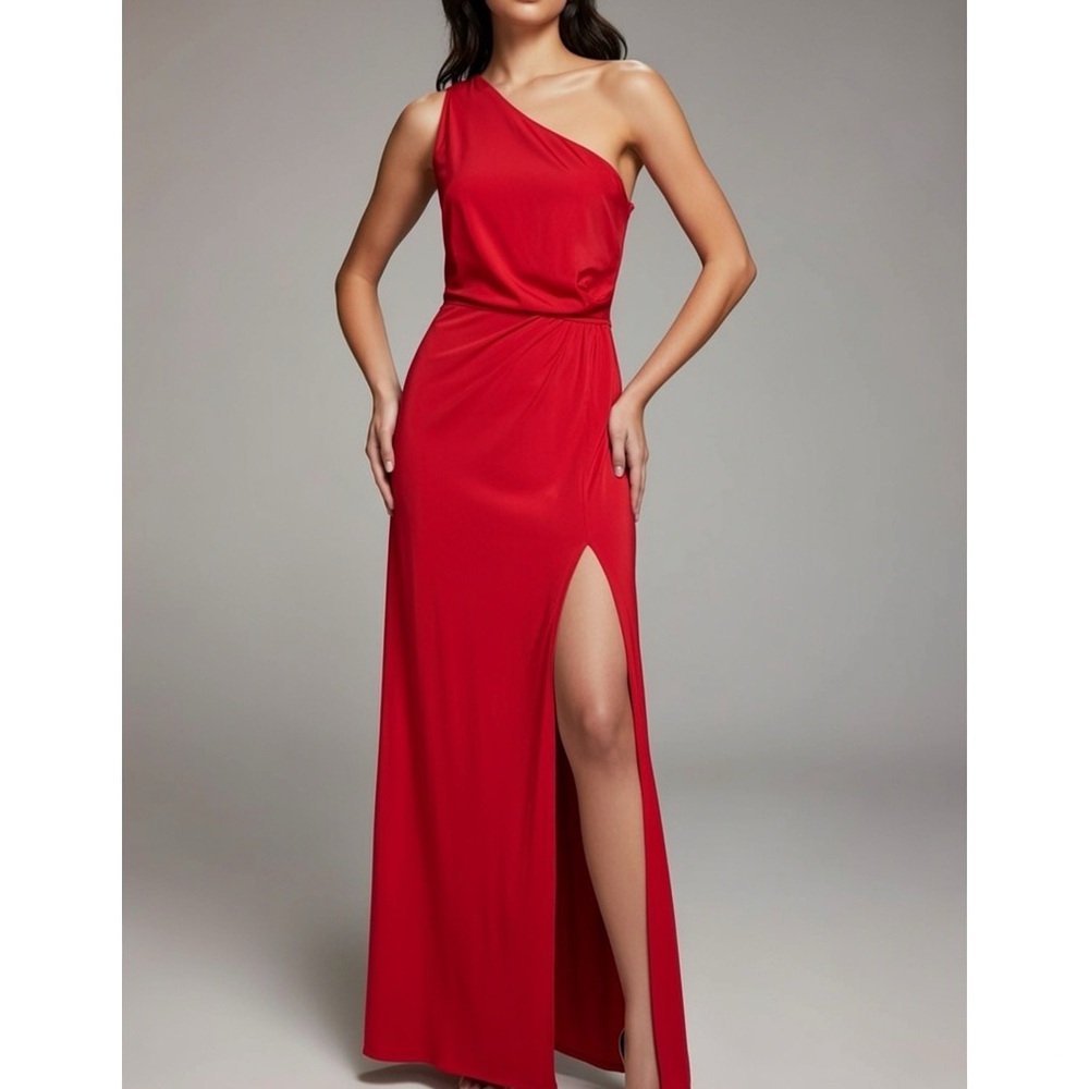 BCBGMAXAZRIA Elegant One-Shoulder Red Dress| Maxi | Sz SP